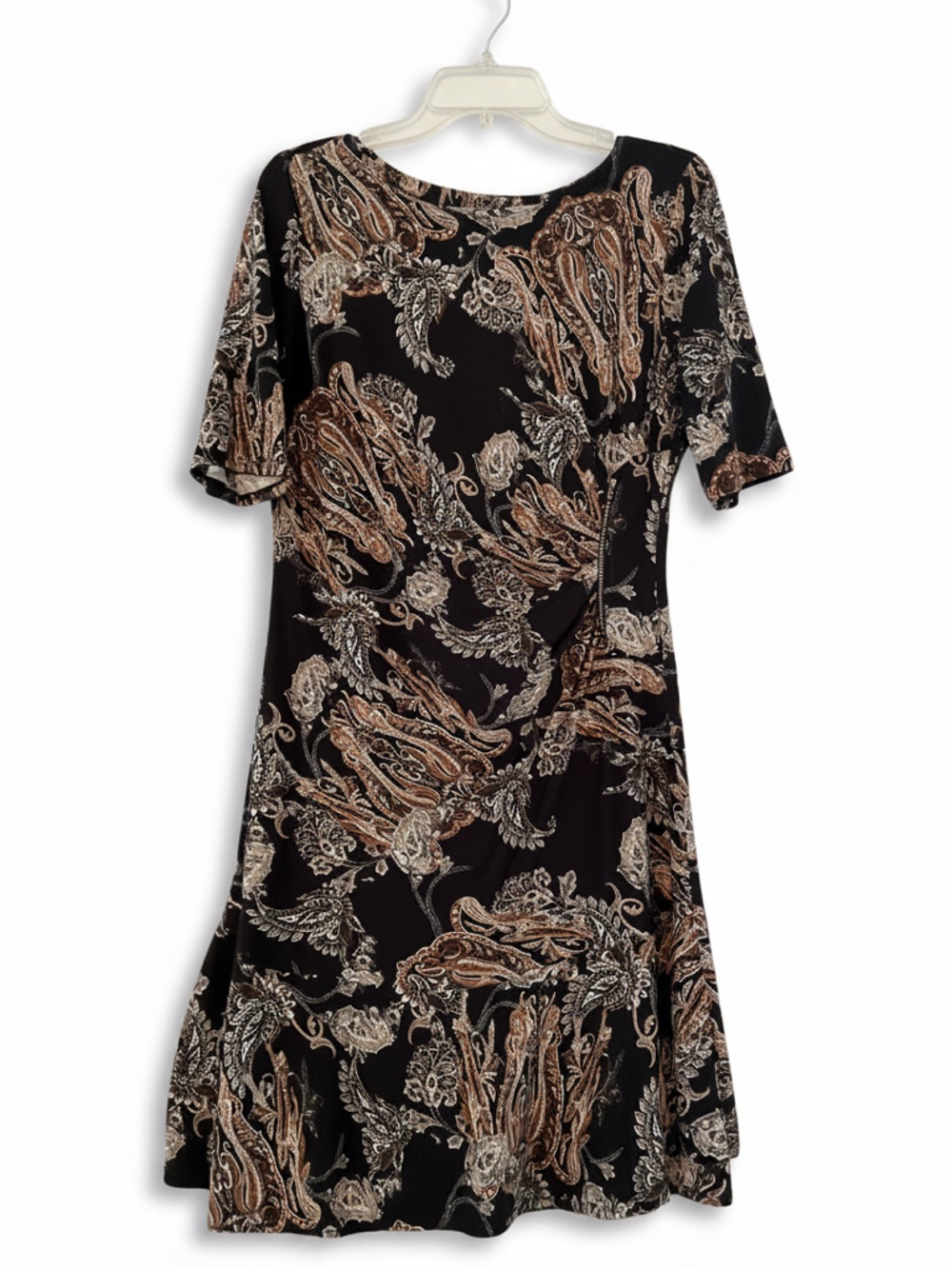 Black Paisley-Print A-Line Dress with Matching Necklace and Earrings